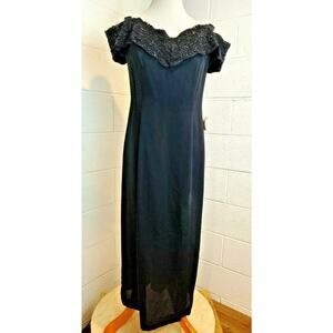 Gantos Evening Chic Vintage 80s Black Evening Gown Dress NWT Dead Stock Size 12